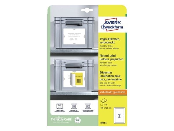 Avery 8002-5, Lysegrå, Hvit, Selvklebende skriveretikett, A4, Polyester, Polypropylen (PP), Gloss, Rektangel