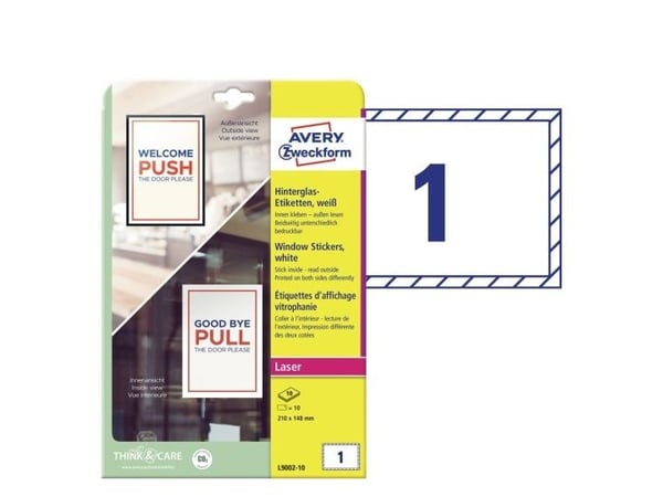 Avery L9002-10, Hvit, Selvklebende skriveretikett, A5, Papir, Polypropylen (PP), Matte, Rektangel