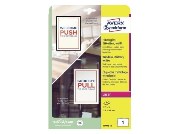 Avery L9002-10, Hvit, Selvklebende skriveretikett, A5, Papir, Polypropylen (PP), Matte, Rektangel