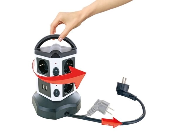 Schwaiger pistorasia torni 7xSchuko+2x USB, 1.8m