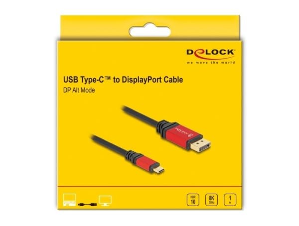 DeLOCK 80092, 1 m, USB Type-C, DisplayPort, Uros, Uros, Suora