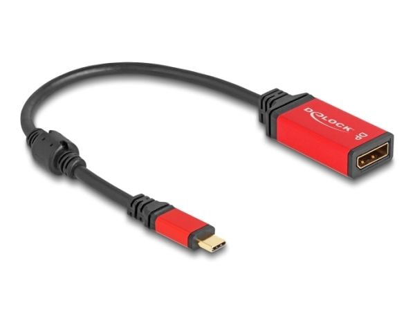 Delock - Adapterkabel - 24 pin USB-C (hann) til DisplayPort (hunn) - 20 cm - 8K 30Hz støtte, Støtte for DP Alt-modus, HDR10-støtte - sort / rød