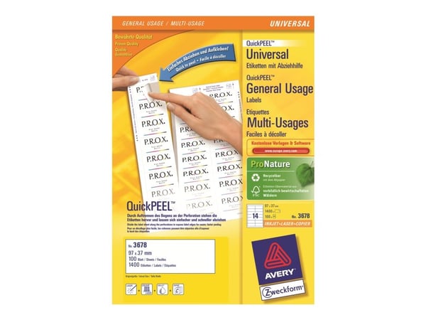 Avery Zweckform - Selv-adhesiv - hvit - 97 x 37 mm 1400 etikett(er) (100 ark x 14) merkelapper
