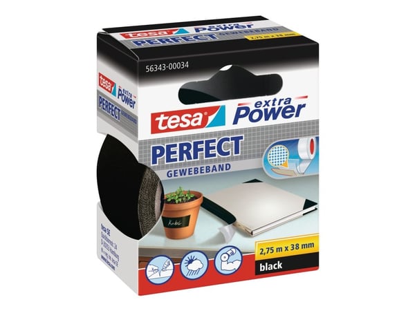 Tesa extra Power Perfect - Tekstiltape - 38 mm x 2.75 m - svart