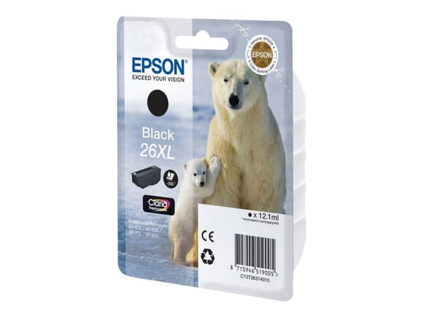 Epson 26XL - 12.2 ml - XL - svart - original - bläckpatron - för Expression Premium XP-510, 520, 600, 605, 610, 615, 620, 625, 700, 710, 720, 800, ...