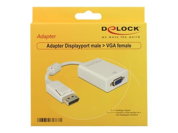 Delock - VGA-adapter - DisplayPort (hann) til HD-15 (VGA) (hunn) - 12.5 cm