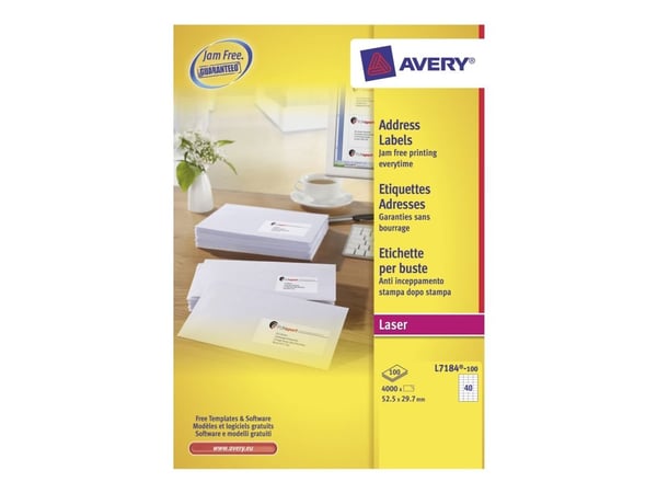 Avery L7184 - Permanent selvklebende - hvit - 52,5 x 29,7 mm 4000 etikett(er) (100 ark x 40 adresseetiketter)