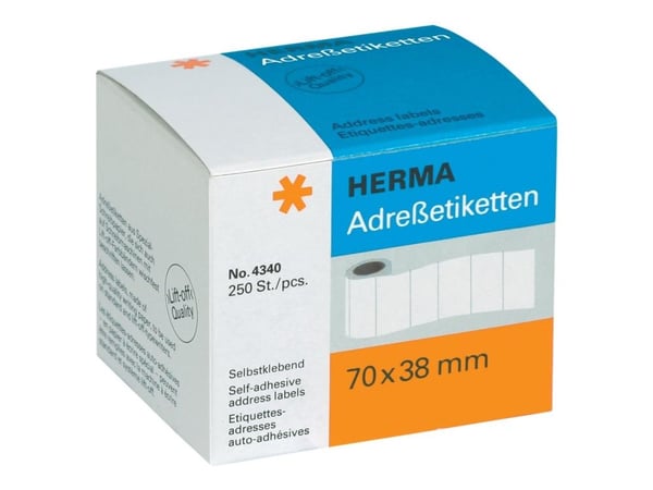 HERMA - Selvklebende - 70 x 38 mm 250 etikett(er) (1 rull(er) x 250) adresseetiketter