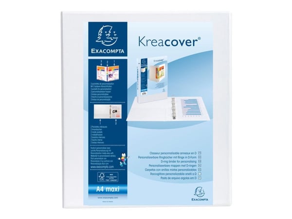 Inläggsringpärm Exacompta Kreacover A4+, 4 D-ringar 20 mm, rygg 38 mm, vit