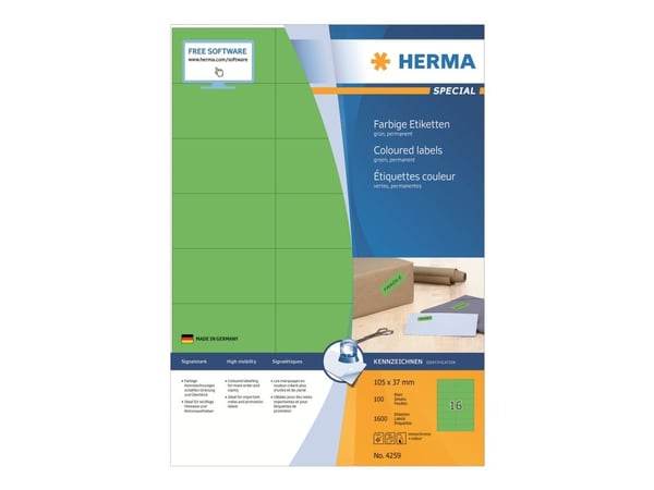 HERMA Special - Papir - matt - permanent selv-adhesiv - grønn - 105 x 37 mm 1600 etikett(er) (100 ark x 16) merkelapper
