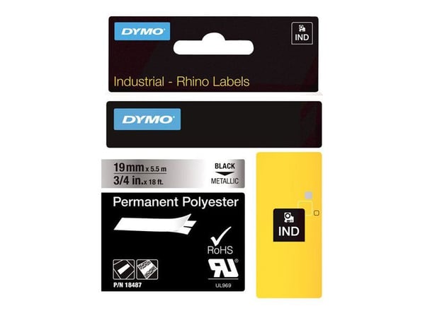 DYMO - Polyester - permanet adhesiv - sort på sølv - Roll (1.9 cm x 5.5 m) 1 kassett(er) permanent tape - for Rhino 4200, 6000, 6000 Hard Case Kit;...