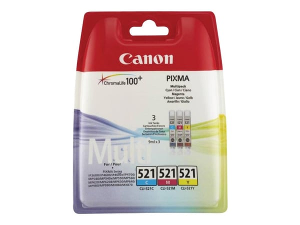 Canon CLI-521 Multipack - 3-pack - 9 ml - gul, cyan, magenta - original - blekkbeholder - for PIXMA iP3600, iP4700, MP540, MP550, MP560, MP620, MP6...