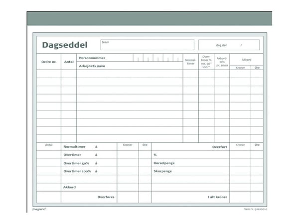 Mayland - Dagstimeseddel - 50 ark - 200 x 148 mm - dublett - blåpapirkopi - nummerert