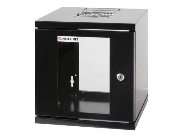 Intellinet Network Cabinet, Wall Mount (Standard), 15U, Usable Depth 500mm/Width 540mm, Black, Assembled, Max 60kg, Metal & Glass Door, Back Panel,...