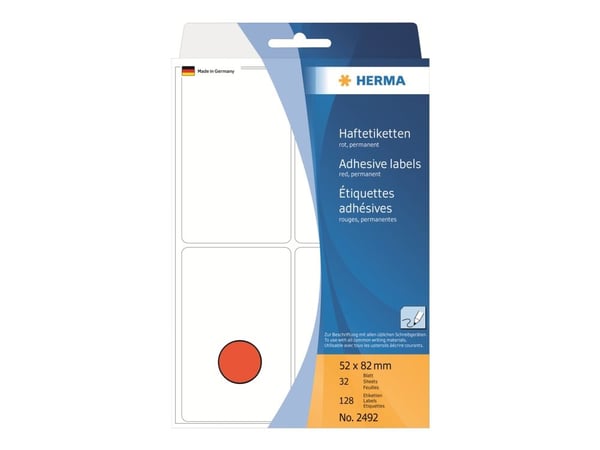 HERMA - Permanet adhesiv - rød - 52 x 82 mm 128 etikett(er) (32 ark x 4) merkelapper