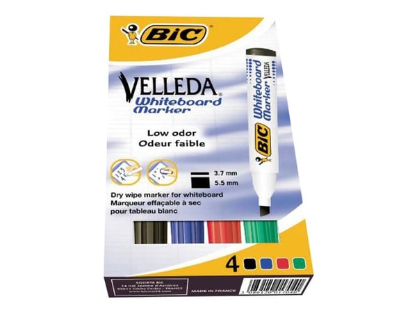 Whiteboardmarker BIC Velleda 1751 ass. farver (æske á 4 stk.)