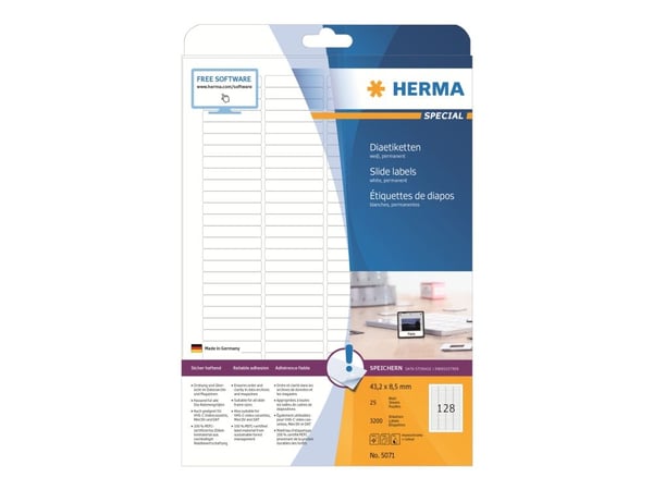 HERMA Special - Papir - matt - permanent selv-adhesiv - hvit - 43.2 x 8.5 mm 3200 etikett(er) (25 ark x 128) skyveetiketter