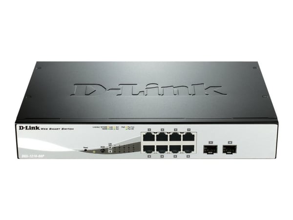 D-Link Web Smart DGS-1210-08P - Switch - Styrt - 8 x 10/100/1000 (PoE) + 2 x Gigabit SFP - stasjonær, rackmonterbar - PoE (45 W)