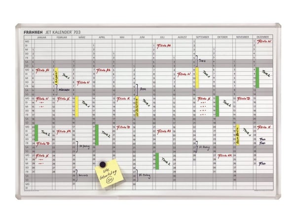FRANKEN JetKalender 703 - Kuivapyyhintätaulu - vuosittainen - seinälle kiinnitettävä - 900 x 600 mm - magneettinen - valkoinen - hopeinen kehys vaa...