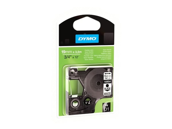 DYMO D1 - Nylon - permanet adhesiv - svart på hvitt - Roll (1.9 cm x 3.5 m) 1 kassett(er) fleksibel etikett-tape - for LabelMANAGER 360D, 420P, 420...