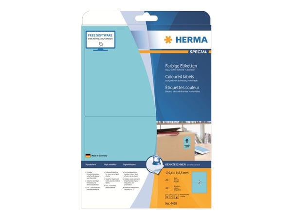 HERMA Special - Papir - matt - permanent selvklebende - blå - 199,6 x 143,5 mm 40 etikett(er) (20 ark x 2) etiketter