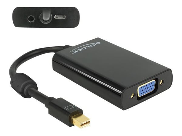 Delock Adapter mini Displayport 1.1 male > VGA female + Audio + Power - Videokonverter - DisplayPort - VGA - svart, hvit - løsvekt