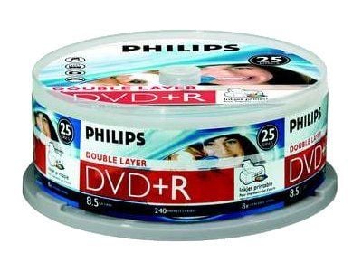 Philips DR8I8B25F - 25 x DVD+R DL - 8.5 GB (240 min) 8x - blekkstråleskrivbar overflate - spindel