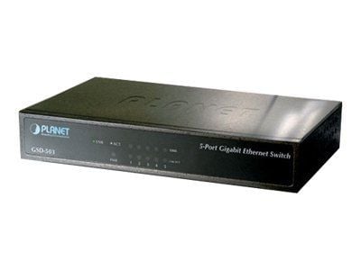 PLANET GSD-503 Noir - commutateurs réseaux (IEEE 802.3, IEEE 802.3ab, IEEE 802.3u, IEEE 802.3x, 10/100/1000Mbps, CSMA/CD, Noir, FCC, CE, 0-50 °C), ...