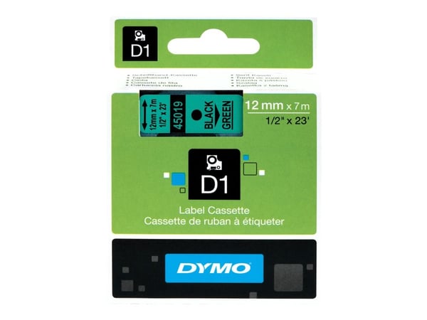 Teksttape Dymo 45019 12mm sort/grøn