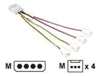 Akasa multi fan connection with speed reduction - Jakaja tuulettimelle - 4-pinninen sisäinen virtaliitin (uros) 3-pinniseen tuuletinliitäntään (uro...