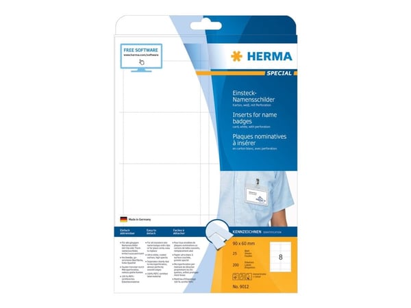 HERMA Special - Ingen häftning - perforerad - vit - 90 x 60 mm 200 kort (25 ark x 8) taggar för namnskylt