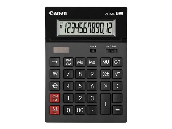 Canon AS-2200 - Skrivebordskalkulator - 12 sifre - solpanel, batteri - mørk grå