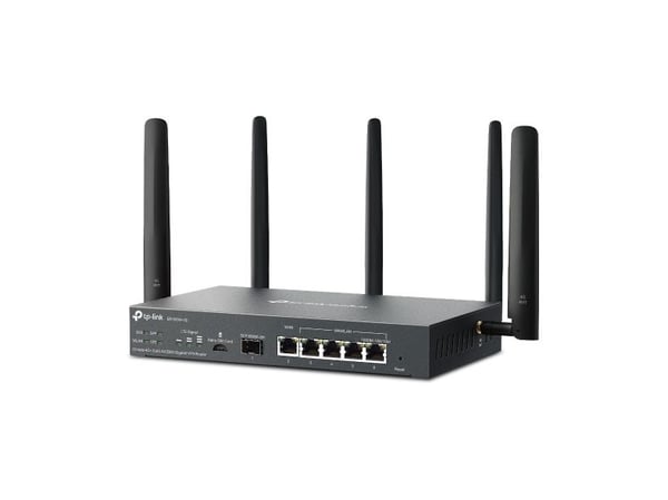 TP-Link Omada ER706W-4G, Wi-Fi 6 (802.11ax), Dobbelbånd (2.4 GHz / 5 GHz), Ethernet/bredbåndsforbindelse, 4G, Sort, Skrivebord/stolperuter