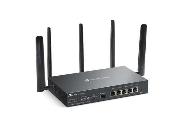 TP-Link Omada ER706W-4G, Wi-Fi 6 (802.11ax), Dobbelbånd (2.4 GHz / 5 GHz), Ethernet/bredbåndsforbindelse, 4G, Sort, Skrivebord/stolperuter