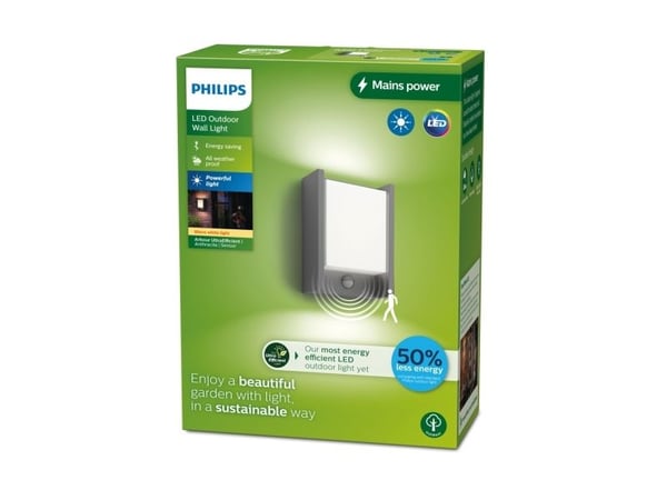 Philips Arbour-vegglampe, 3,8 W, Vegglys, Antrasitt, Metall, IP44, Terrasse, Hage, II