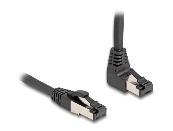 Delock - Koblingskabel - RJ-45 (hann) nedvinklet til RJ-45 (hann) straight, snagless - 1 m - 6.2 mm - S/FTP - CAT 8.1 - halogenfri, formstøpt - svart