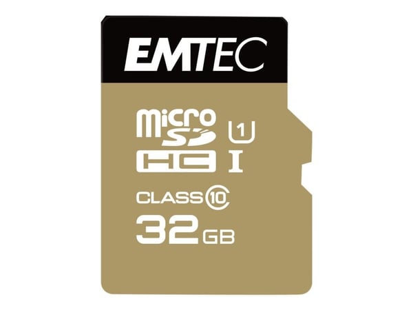 EMTEC Gold+ - Flashminnekort (SD-adapter inkludert) - 32 GB - Class 10 - microSD - gull