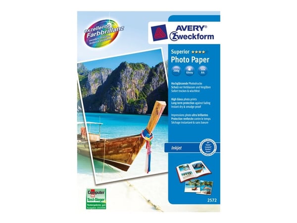 Avery Zweckform Superior Inkjet Photo Paper 2572 - Högblank - vit - A4 (210 x 297 mm) - 200 g/m² - 50 ark fotopapper