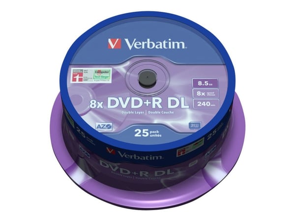Verbatim DVD+R Double Layer 8x Matt Silver 25pk Spindle, DVD+R DL, 120 mm, Akseli, 25 kpl, 8,5 GB