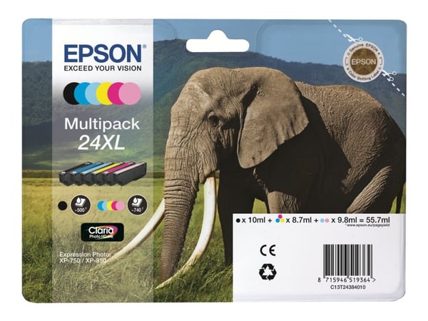 Epson 24XL Multipack - 6 pakker - XL - svart, gul, cyan, magenta, lys magenta, lys cyan - original - blekkpatron - for Expression Photo XP-55, XP-7...