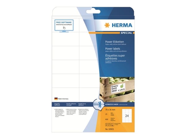 HERMA Special - Papir - matt - selvklebende med ekstra styrke - hvit - 70 x 36 mm 600 etikett(er) (25 ark x 24) merkelapper