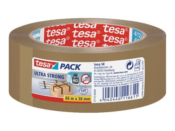 Tesapack Ultra Strong - Pakketape - 38 mm x 66 m - PVC - brun