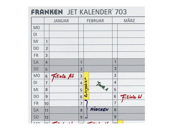 FRANKEN JetKalender 703 - Planleggingstavle med tørrvisking - årlig - veggmonterbar - 900 x 600 mm - magnetisk - hvit - sølvramme med lysegrå hjørner