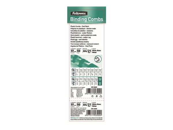 Spiralrygge Fellowes A4 hvid 51mm 21 ringe 411-450ark - (100 stk.)