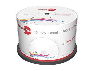 Primeon photo-on-disc - 50 x CD-R - 700 MB (80 min) 52x - fotoskrivbar overflate - spindel