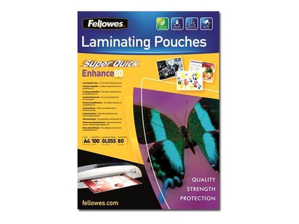 Fellowes Laminating Pouches SuperQuick Enhance 80 micron - 80 mikroner - 100-pack - glanset - gjennomsiktig - A4 (210 x 297 mm) lamineringspunger