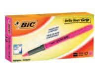 Overstregningspen BIC Highlighter Grip pink med skrå spids - (12 stk.)