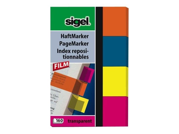 Sigel PageMarker - Sidemarkør - 20 x 50 mm - 160 ark - gjennomsiktig rosa, gjennomsiktig blå, gjennomsiktig gul, transparent oransje