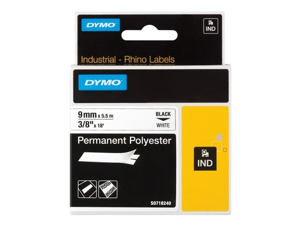 DYMO Rhino - Polyester - svart på vitt - Rulle (0,9 cm x 5,5 m) 1 kassett(er) permanent tejp - för Rhino 4200, 6000, 6000 Hard Case Kit
