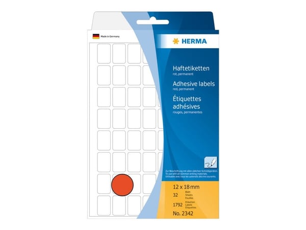 HERMA - Permanet adhesiv - rød - 12 x 18 mm 1792 etikett(er) (32 ark x 56) merkelapper